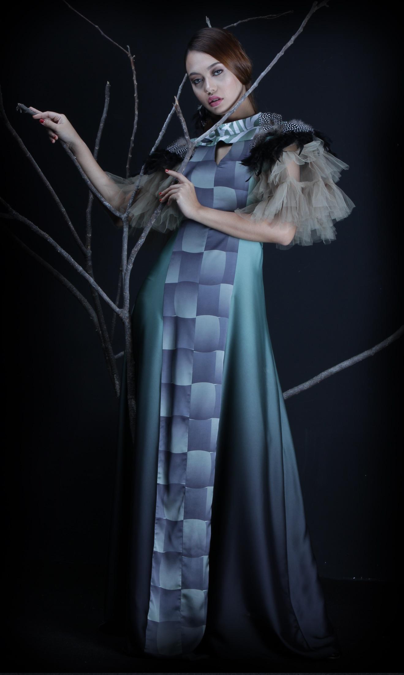 Checkerboard satin gown